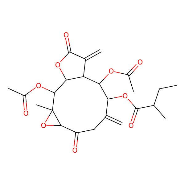 2D Structure of (2,10-Diacetyloxy-3-methyl-8,12-dimethylidene-6,13-dioxo-4,14-dioxatricyclo[9.3.0.03,5]tetradecan-9-yl) 2-methylbutanoate