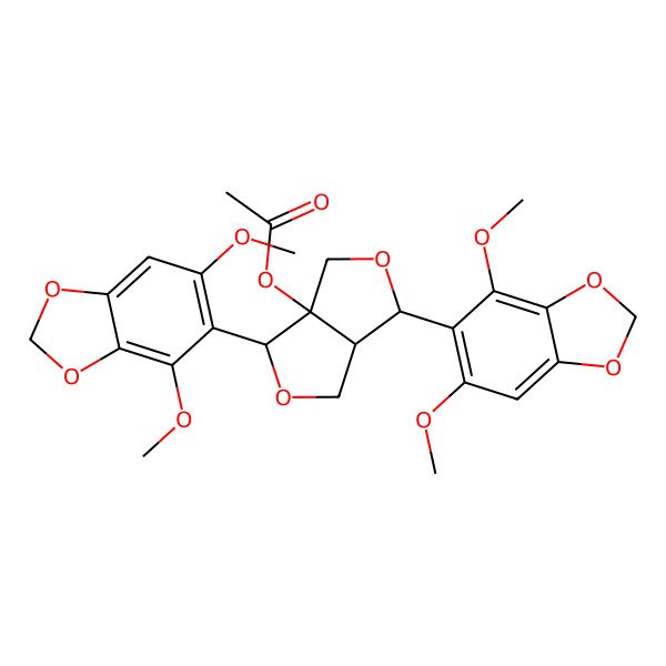 2D Structure of [(3S,3aS,6S,6aR)-3,6-bis(4,6-dimethoxy-1,3-benzodioxol-5-yl)-3,4,6,6a-tetrahydro-1H-furo[3,4-c]furan-3a-yl] acetate