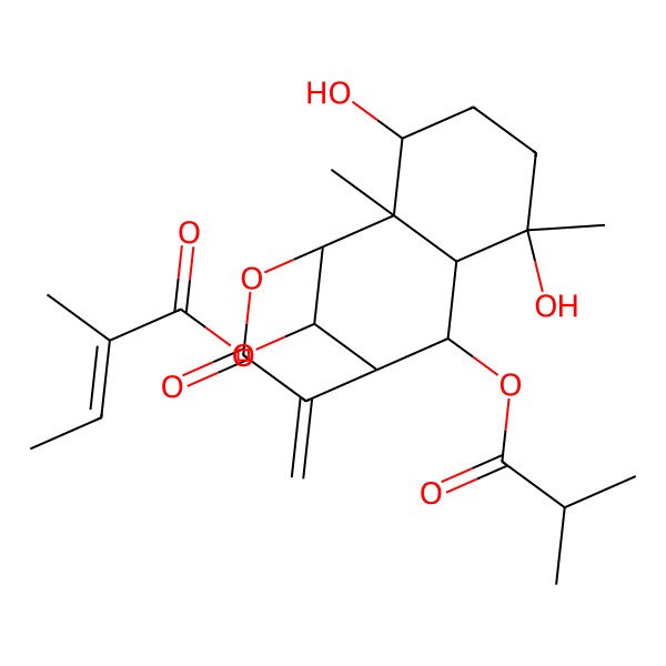 2D Structure of [3,6-Dihydroxy-2,6-dimethyl-10-methylidene-8-(2-methylpropanoyloxy)-11-oxo-12-oxatricyclo[7.3.1.02,7]tridecan-13-yl] 2-methylbut-2-enoate
