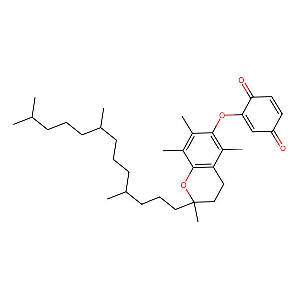 2D Structure of 2-[[(2R)-2,5,7,8-tetramethyl-2-[(4R,8R)-4,8,12-trimethyltridecyl]-3,4-dihydrochromen-6-yl]oxy]cyclohexa-2,5-diene-1,4-dione