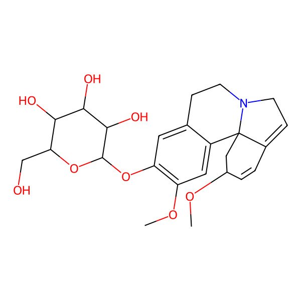2D Structure of 2-[(2,12-dimethoxy-2,6,8,9-tetrahydro-1H-indolo[7a,1-a]isoquinolin-11-yl)oxy]-6-(hydroxymethyl)oxane-3,4,5-triol