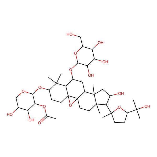 2D Structure of [4,5-dihydroxy-2-[[(1S,3R,6S,11S,14S,16R)-14-hydroxy-15-[(5S)-5-(2-hydroxypropan-2-yl)-2-methyloxolan-2-yl]-7,7,12,16-tetramethyl-9-[3,4,5-trihydroxy-6-(hydroxymethyl)oxan-2-yl]oxy-2-oxapentacyclo[9.7.0.01,3.03,8.012,16]octadecan-6-yl]oxy]oxan-3-yl] acetate