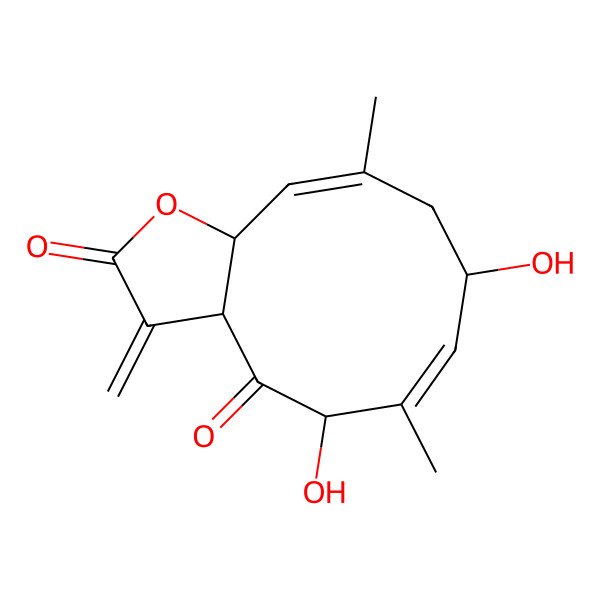2D Structure of (3aR,5S,6E,8S,10E,11aR)-5,8-dihydroxy-6,10-dimethyl-3-methylidene-5,8,9,11a-tetrahydro-3aH-cyclodeca[b]furan-2,4-dione