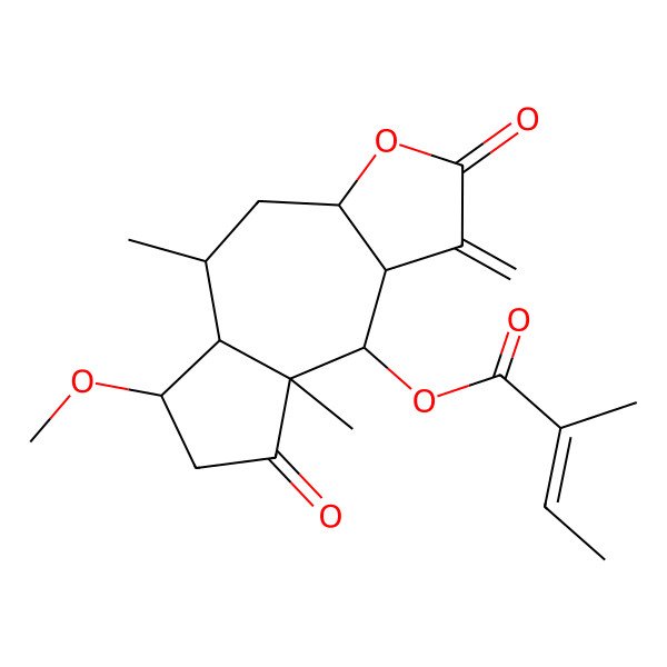 2D Structure of (6-Methoxy-5,8a-dimethyl-1-methylidene-2,8-dioxo-3a,4,5,5a,6,7,9,9a-octahydroazuleno[6,5-b]furan-9-yl) 2-methylbut-2-enoate