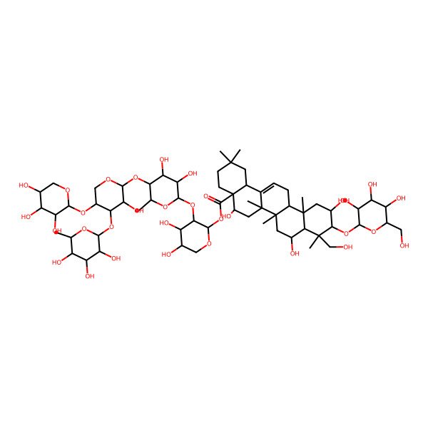 2D Structure of [3-[3,4-Dihydroxy-5-[3-hydroxy-4-(3,4,5-trihydroxy-6-methyloxan-2-yl)oxy-5-(3,4,5-trihydroxyoxan-2-yl)oxyoxan-2-yl]oxy-6-methyloxan-2-yl]oxy-4,5-dihydroxyoxan-2-yl] 5,8,11-trihydroxy-9-(hydroxymethyl)-2,2,6a,6b,9,12a-hexamethyl-10-[3,4,5-trihydroxy-6-(hydroxymethyl)oxan-2-yl]oxy-1,3,4,5,6,6a,7,8,8a,10,11,12,13,14b-tetradecahydropicene-4a-carboxylate