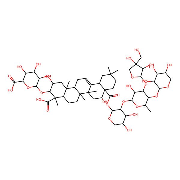 2D Structure of 6-[[4-Carboxy-8a-[3-[4-[3,4-dihydroxy-4-(hydroxymethyl)oxolan-2-yl]oxy-3-hydroxy-6-methyl-5-(3,4,5-trihydroxyoxan-2-yl)oxyoxan-2-yl]oxy-4,5-dihydroxyoxan-2-yl]oxycarbonyl-2,8-dihydroxy-4,6a,6b,11,11,14b-hexamethyl-1,2,3,4a,5,6,7,8,9,10,12,12a,14,14a-tetradecahydropicen-3-yl]oxy]-3,4,5-trihydroxyoxane-2-carboxylic acid