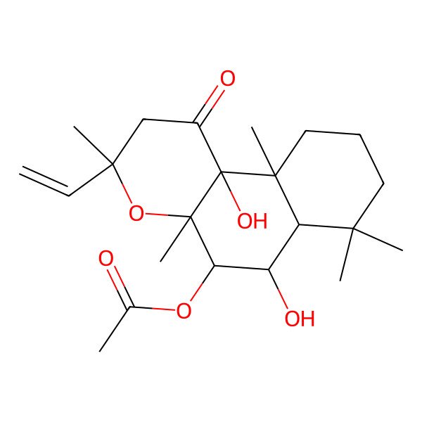 2D Structure of (5S,6S,10aS,10bR)-6,10b-dihydroxy-3,4a,7,7,10a-pentamethyl-1-oxo-3-vinyldodecahydro-1H-benzo[f]chromen-5-yl acetate