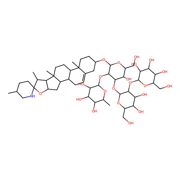 2D Structure of 2-[4-[4,5-Dihydroxy-6-(hydroxymethyl)-3-[3,4,5-trihydroxy-6-(hydroxymethyl)oxan-2-yl]oxyoxan-2-yl]oxy-5-hydroxy-6-(hydroxymethyl)-2-(5',7,9,13-tetramethylspiro[5-oxapentacyclo[10.8.0.02,9.04,8.013,18]icos-18-ene-6,2'-piperidine]-16-yl)oxyoxan-3-yl]oxy-6-methyloxane-3,4,5-triol