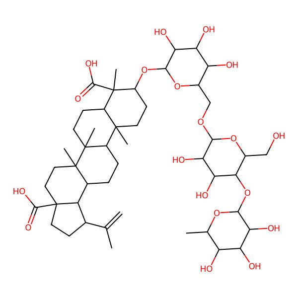 2D Structure of (1R,3aS,5aR,5bR,7aR,8S,9S,11aR,11bR,13aR,13bR)-9-[(2R,3R,4S,5S,6R)-6-[[(2R,3R,4R,5S,6R)-3,4-dihydroxy-6-(hydroxymethyl)-5-[(2S,3R,4R,5R,6S)-3,4,5-trihydroxy-6-methyloxan-2-yl]oxyoxan-2-yl]oxymethyl]-3,4,5-trihydroxyoxan-2-yl]oxy-5a,5b,8,11a-tetramethyl-1-prop-1-en-2-yl-1,2,3,4,5,6,7,7a,9,10,11,11b,12,13,13a,13b-hexadecahydrocyclopenta[a]chrysene-3a,8-dicarboxylic acid