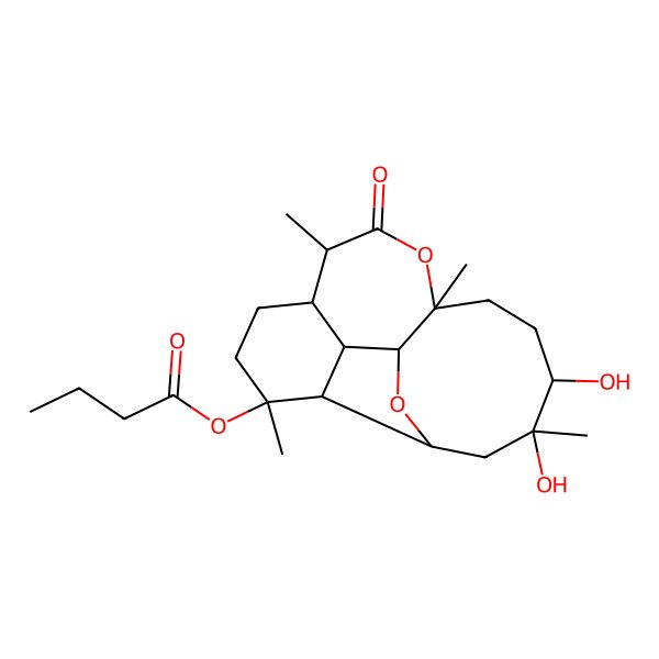 2D Structure of [(1S,2R,3S,4S,7R,8S,11S,14R,15R,17S)-14,15-dihydroxy-4,8,11,15-tetramethyl-9-oxo-10,18-dioxatetracyclo[9.7.0.02,7.03,17]octadecan-4-yl] butanoate