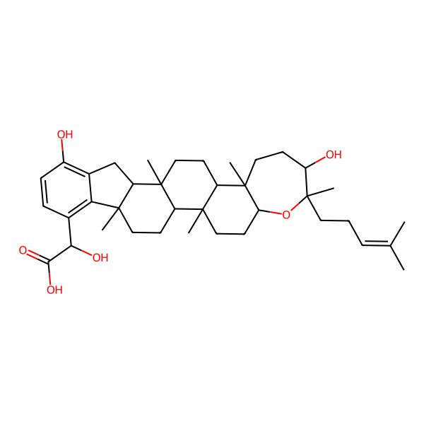 2D Structure of 2-[(1R,2S,5R,7S,8R,11R,12S,15S,16S,24S)-8,19-dihydroxy-2,7,11,15,24-pentamethyl-7-(4-methylpent-3-enyl)-6-oxahexacyclo[13.11.0.02,12.05,11.016,24.018,23]hexacosa-18,20,22-trien-22-yl]-2-hydroxyacetic acid