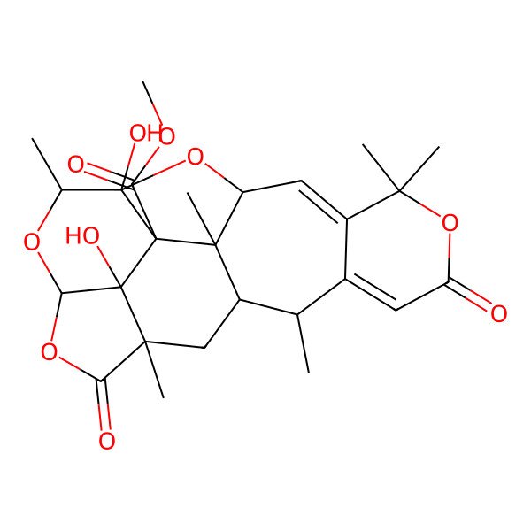 2D Structure of Methyl 12,19-dihydroxy-2,7,7,13,18,21-hexamethyl-5,17-dioxo-6,11,14,16-tetraoxahexacyclo[16.3.1.03,8.010,21.012,20.015,19]docosa-3,8-diene-20-carboxylate