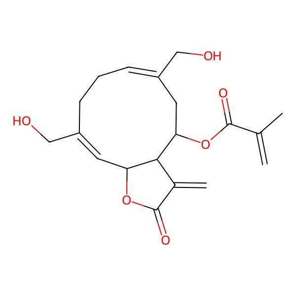 2D Structure of [(3aR,4S,6Z,10Z,11aR)-6,10-bis(hydroxymethyl)-3-methylidene-2-oxo-3a,4,5,8,9,11a-hexahydrocyclodeca[b]furan-4-yl] 2-methylprop-2-enoate
