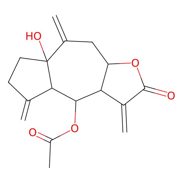 2D Structure of [(3aS,5aR,8aS,9S,9aR)-5a-hydroxy-1,5,8-trimethylidene-2-oxo-4,6,7,8a,9,9a-hexahydro-3aH-azuleno[6,5-b]furan-9-yl] acetate