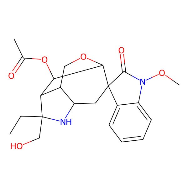 2D Structure of [6-Ethyl-6-(hydroxymethyl)-1'-methoxy-2'-oxospiro[10-oxa-5-azatricyclo[5.3.1.04,8]undecane-2,3'-indole]-11-yl] acetate