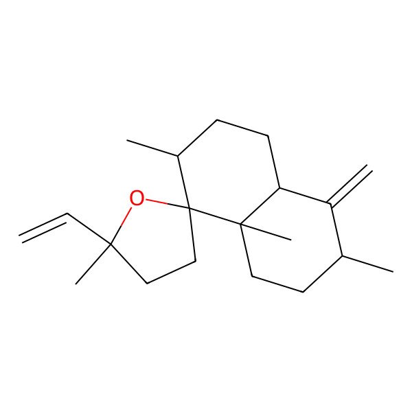 2D Structure of 5'-ethenyl-3,5',7,8a-tetramethyl-4-methylidenespiro[2,3,4a,5,6,7-hexahydro-1H-naphthalene-8,2'-oxolane]