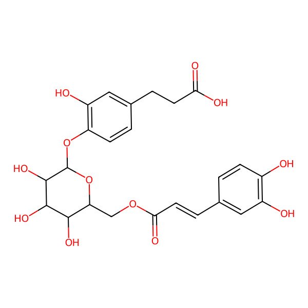 2D Structure of 3-[4-[6-[3-(3,4-Dihydroxyphenyl)prop-2-enoyloxymethyl]-3,4,5-trihydroxyoxan-2-yl]oxy-3-hydroxyphenyl]propanoic acid