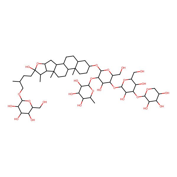 2D Structure of (2S,3R,4R,5R,6S)-2-[(2R,3R,4S,5R,6R)-5-[(2S,3R,4S,5R,6R)-3,5-dihydroxy-6-(hydroxymethyl)-4-[(2S,3R,4S,5R)-3,4,5-trihydroxyoxan-2-yl]oxyoxan-2-yl]oxy-4-hydroxy-6-(hydroxymethyl)-2-[[(1R,2S,4S,6R,7S,8R,9S,12S,13S,16S,18S)-6-hydroxy-7,9,13-trimethyl-6-[(3R)-3-methyl-4-[(2R,3R,4S,5S,6R)-3,4,5-trihydroxy-6-(hydroxymethyl)oxan-2-yl]oxybutyl]-5-oxapentacyclo[10.8.0.02,9.04,8.013,18]icosan-16-yl]oxy]oxan-3-yl]oxy-6-methyloxane-3,4,5-triol