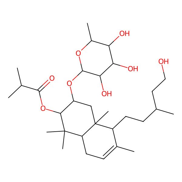 2D Structure of [(2S,3S,4aS,5R,8aS)-5-[(3S)-5-hydroxy-3-methylpentyl]-1,1,4a,6-tetramethyl-3-[(2R,3S,4R,5S,6S)-3,4,5-trihydroxy-6-methyloxan-2-yl]oxy-2,3,4,5,8,8a-hexahydronaphthalen-2-yl] 2-methylpropanoate