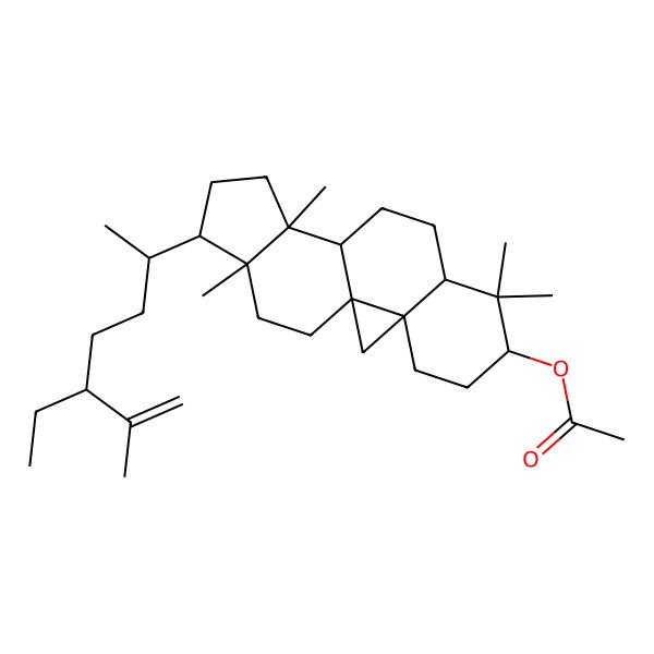 2D Structure of [15-(5-Ethyl-6-methylhept-6-en-2-yl)-7,7,12,16-tetramethyl-6-pentacyclo[9.7.0.01,3.03,8.012,16]octadecanyl] acetate