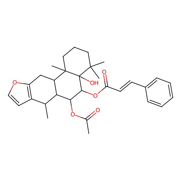2D Structure of (6-acetyloxy-4a-hydroxy-4,4,7,11b-tetramethyl-2,3,5,6,6a,7,11,11a-octahydro-1H-naphtho[2,1-f][1]benzofuran-5-yl) 3-phenylprop-2-enoate