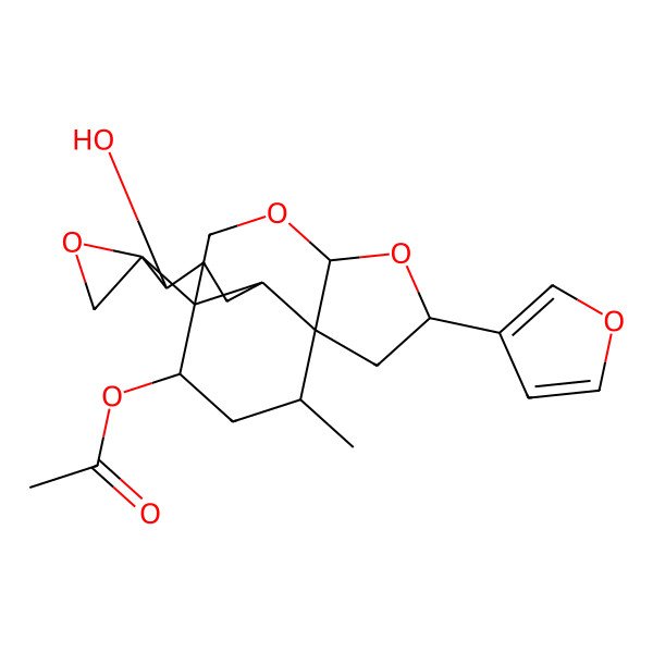 2D Structure of [6-(Furan-3-yl)-12-hydroxy-16-methylspiro[3,5-dioxatetracyclo[6.5.3.01,9.04,8]hexadecane-13,2'-oxirane]-14-yl] acetate