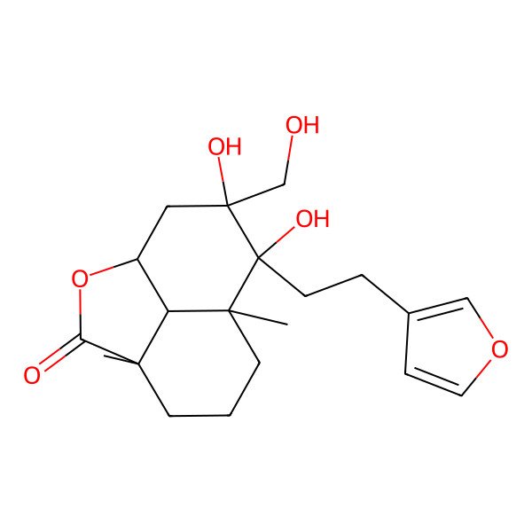 2D Structure of 9-[2-(Furan-3-yl)ethyl]-9,10-dihydroxy-10-(hydroxymethyl)-4,8-dimethyl-2-oxatricyclo[6.3.1.04,12]dodecan-3-one