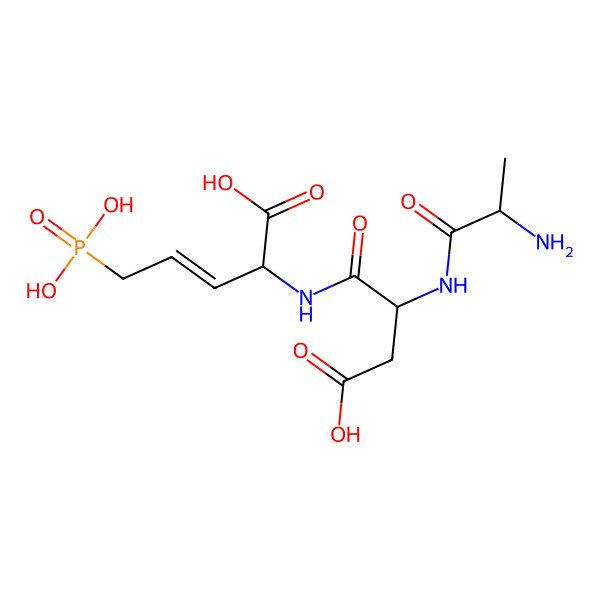 2D Structure of (E,2R)-2-[[(2S)-2-[[(2S)-2-aminopropanoyl]amino]-3-carboxypropanoyl]amino]-5-phosphonopent-3-enoic acid