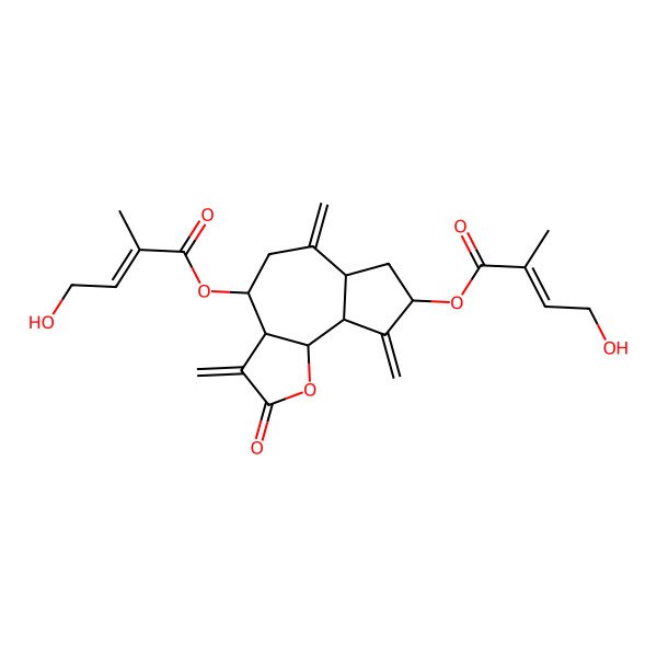 2D Structure of [4-(4-Hydroxy-2-methylbut-2-enoyl)oxy-3,6,9-trimethylidene-2-oxo-3a,4,5,6a,7,8,9a,9b-octahydroazuleno[4,5-b]furan-8-yl] 4-hydroxy-2-methylbut-2-enoate