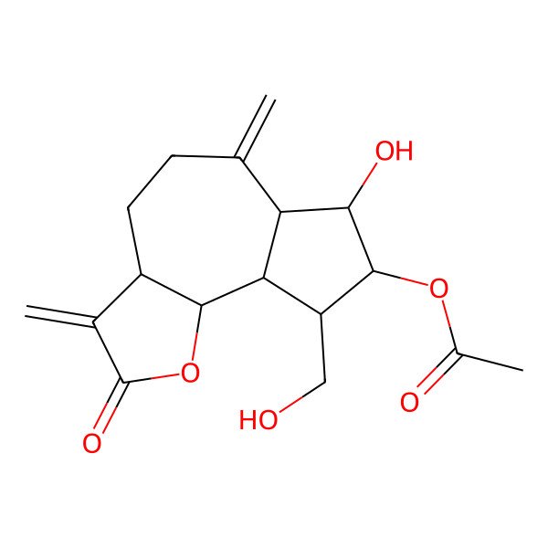 2D Structure of [(3aS,6aR,7R,8R,9R,9aR,9bR)-7-hydroxy-9-(hydroxymethyl)-3,6-dimethylidene-2-oxo-4,5,6a,7,8,9,9a,9b-octahydro-3aH-azuleno[4,5-b]furan-8-yl] acetate