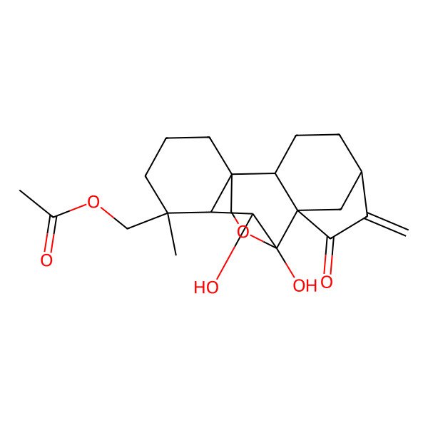 2D Structure of [(1R,2S,8S,9R,10S,11R,12R)-9,10-dihydroxy-12-methyl-6-methylidene-7-oxo-17-oxapentacyclo[7.6.2.15,8.01,11.02,8]octadecan-12-yl]methyl acetate