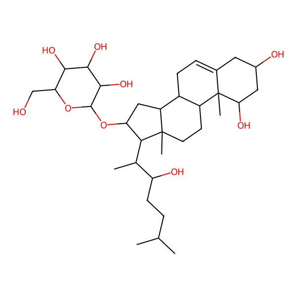 2D Structure of (2R,3R,4S,5R,6R)-2-[[(8S,9S,10R,13S,14S,17R)-1,3-dihydroxy-17-[(2S)-3-hydroxy-6-methylheptan-2-yl]-10,13-dimethyl-2,3,4,7,8,9,11,12,14,15,16,17-dodecahydro-1H-cyclopenta[a]phenanthren-16-yl]oxy]-6-(hydroxymethyl)oxane-3,4,5-triol