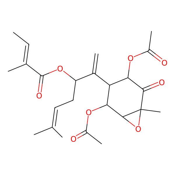 2D Structure of [(3S)-2-[(1S,2R,3R,4S,6S)-2,4-diacetyloxy-6-methyl-5-oxo-7-oxabicyclo[4.1.0]heptan-3-yl]-6-methylhepta-1,5-dien-3-yl] (Z)-2-methylbut-2-enoate