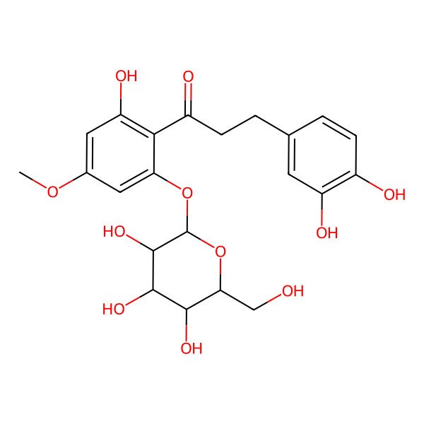 2D Structure of 3-(3,4-Dihydroxyphenyl)-1-[2-hydroxy-4-methoxy-6-[3,4,5-trihydroxy-6-(hydroxymethyl)oxan-2-yl]oxyphenyl]propan-1-one