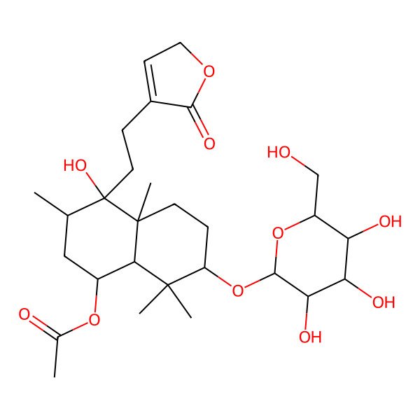 2D Structure of [(1R,3R,4R,4aS,7S,8aS)-4-hydroxy-3,4a,8,8-tetramethyl-4-[2-(5-oxo-2H-furan-4-yl)ethyl]-7-[(2R,3R,4S,5S,6R)-3,4,5-trihydroxy-6-(hydroxymethyl)oxan-2-yl]oxy-2,3,5,6,7,8a-hexahydro-1H-naphthalen-1-yl] acetate