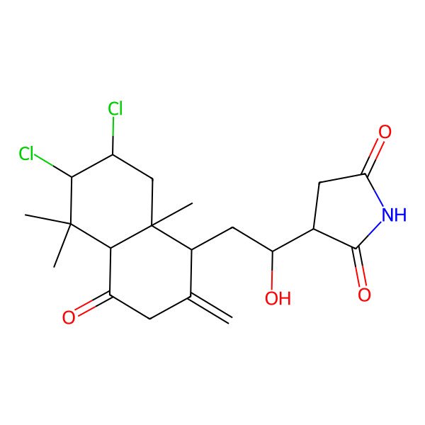 2D Structure of 3-[2-(6,7-dichloro-5,5,8a-trimethyl-2-methylidene-4-oxo-4a,6,7,8-tetrahydro-1H-naphthalen-1-yl)-1-hydroxyethyl]pyrrolidine-2,5-dione