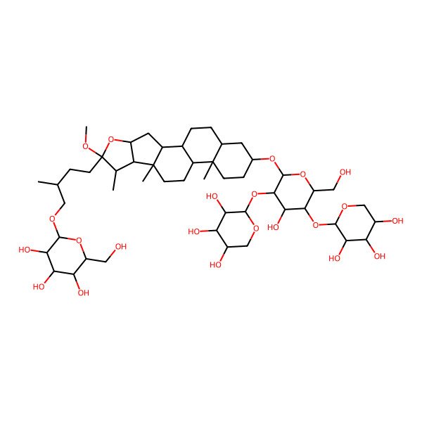 2D Structure of 2-[4-[16-[4-Hydroxy-6-(hydroxymethyl)-3,5-bis[(3,4,5-trihydroxyoxan-2-yl)oxy]oxan-2-yl]oxy-6-methoxy-7,9,13-trimethyl-5-oxapentacyclo[10.8.0.02,9.04,8.013,18]icosan-6-yl]-2-methylbutoxy]-6-(hydroxymethyl)oxane-3,4,5-triol