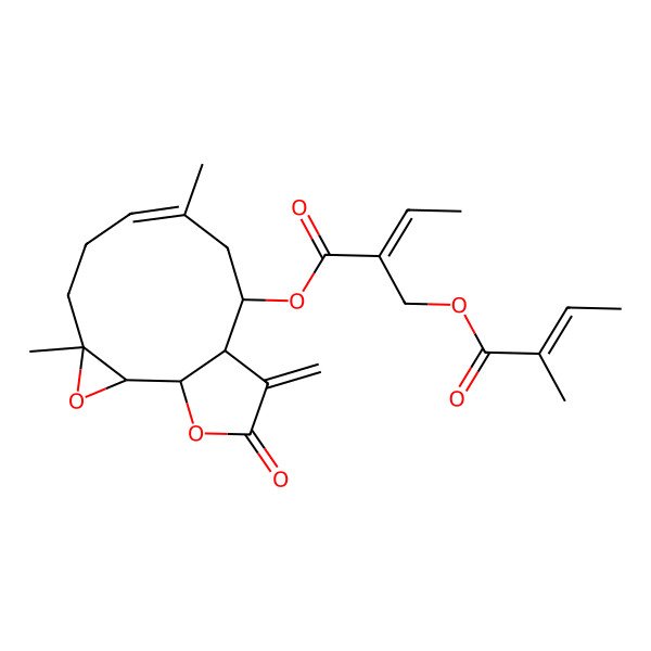 2D Structure of (4,8-Dimethyl-12-methylidene-13-oxo-3,14-dioxatricyclo[9.3.0.02,4]tetradec-7-en-10-yl) 2-(2-methylbut-2-enoyloxymethyl)but-2-enoate