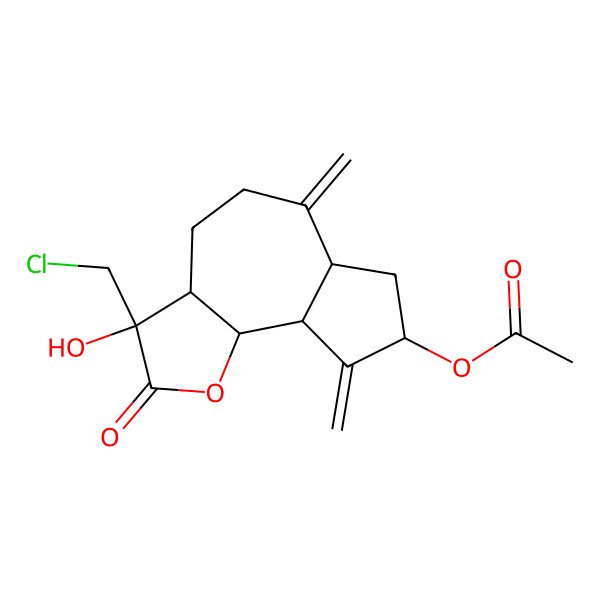 2D Structure of [(3S,3aR,6aR,8S,9aR,9bR)-3-(chloromethyl)-3-hydroxy-6,9-dimethylidene-2-oxo-3a,4,5,6a,7,8,9a,9b-octahydroazuleno[4,5-b]furan-8-yl] acetate