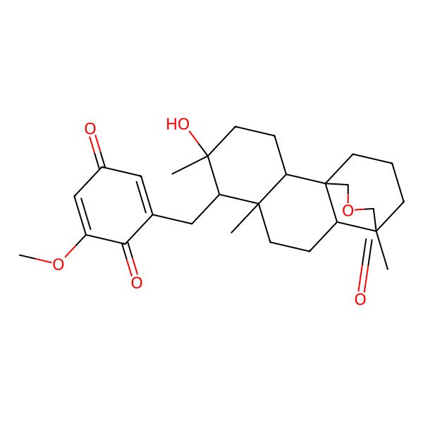 2D Structure of 2-[(5-Hydroxy-5,7,11-trimethyl-12-oxo-13-oxatetracyclo[9.3.3.01,10.02,7]heptadecan-6-yl)methyl]-6-methoxycyclohexa-2,5-diene-1,4-dione