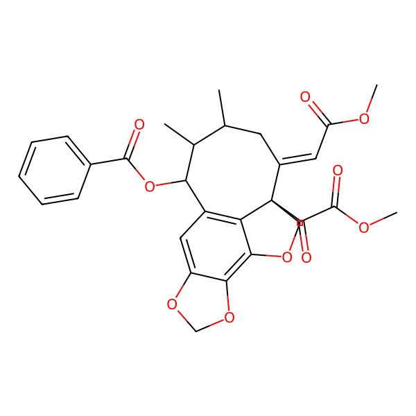 2D Structure of [4-(2-Methoxy-2-oxoacetyl)-5-(2-methoxy-2-oxoethylidene)-7,8-dimethyl-2,13,15-trioxatetracyclo[8.6.1.04,17.012,16]heptadeca-1(17),10,12(16)-trien-9-yl] benzoate