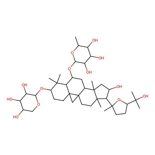 2D Structure of (2R,3R,4R,5R,6S)-2-[[(1S,3R,6S,8S,9S,11R,12S,14S,15R,16R)-14-hydroxy-15-[(2R,5S)-5-(2-hydroxypropan-2-yl)-2-methyloxolan-2-yl]-7,7,12,16-tetramethyl-6-[(2S,3R,4S,5R)-3,4,5-trihydroxyoxan-2-yl]oxy-9-pentacyclo[9.7.0.01,3.03,8.012,16]octadecanyl]oxy]-6-methyloxane-3,4,5-triol