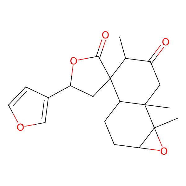 2D Structure of (1aR,3aS,4S,5S,5'S,7aS,7bS)-5'-(furan-3-yl)-5,7a,7b-trimethylspiro[1a,2,3,3a,5,7-hexahydronaphtho[1,2-b]oxirene-4,3'-oxolane]-2',6-dione