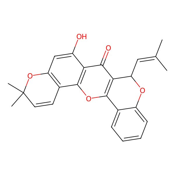 2D Structure of (15R)-11-hydroxy-7,7-dimethyl-15-(2-methylprop-1-enyl)-2,8,16-trioxapentacyclo[12.8.0.03,12.04,9.017,22]docosa-1(14),3(12),4(9),5,10,17,19,21-octaen-13-one