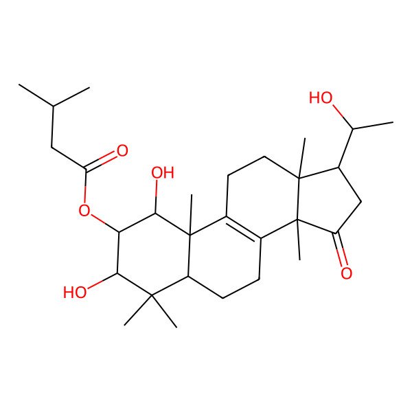 2D Structure of [1,3-Dihydroxy-17-(1-hydroxyethyl)-4,4,10,13,14-pentamethyl-15-oxo-1,2,3,5,6,7,11,12,16,17-decahydrocyclopenta[a]phenanthren-2-yl] 3-methylbutanoate