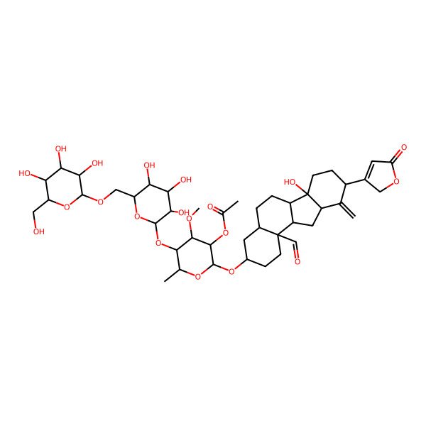 2D Structure of [2-[[11b-formyl-6b-hydroxy-10-methylidene-9-(5-oxo-2H-furan-3-yl)-1,2,3,4,4a,5,6,6a,7,8,9,10a,11,11a-tetradecahydrobenzo[a]fluoren-3-yl]oxy]-4-methoxy-6-methyl-5-[3,4,5-trihydroxy-6-[[3,4,5-trihydroxy-6-(hydroxymethyl)oxan-2-yl]oxymethyl]oxan-2-yl]oxyoxan-3-yl] acetate