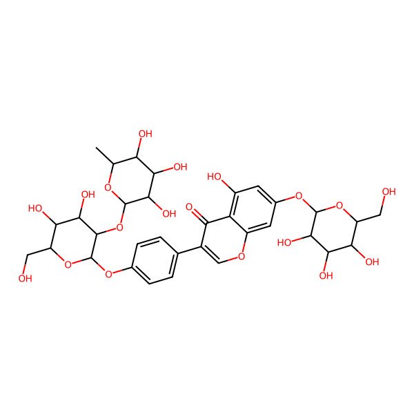 2D Structure of 3-[4-[(2R,3S,4R,5R,6S)-4,5-dihydroxy-6-(hydroxymethyl)-3-[(2R,3S,4R,5R,6S)-3,4,5-trihydroxy-6-methyloxan-2-yl]oxyoxan-2-yl]oxyphenyl]-5-hydroxy-7-[(2R,3S,4R,5R,6S)-3,4,5-trihydroxy-6-(hydroxymethyl)oxan-2-yl]oxychromen-4-one