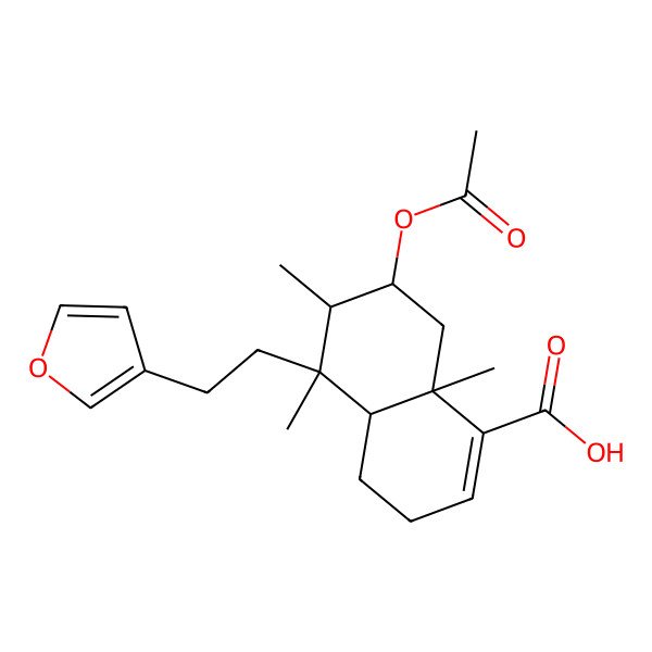 2D Structure of (4aR,5R,6S,7R,8aR)-7-acetyloxy-5-[2-(furan-3-yl)ethyl]-5,6,8a-trimethyl-3,4,4a,6,7,8-hexahydronaphthalene-1-carboxylic acid