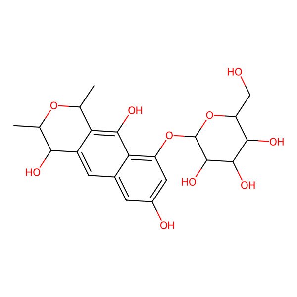 2D Structure of (3R)-1,3-dimethyl-9-[(2S,3R,5S,6R)-3,4,5-trihydroxy-6-(hydroxymethyl)oxan-2-yl]oxy-3,4-dihydro-1H-benzo[g]isochromene-4,7,10-triol