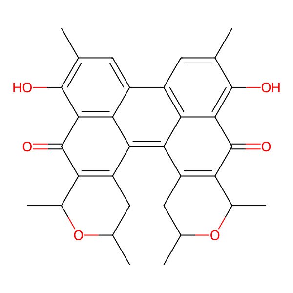 2D Structure of (5R,7S,22R,24S)-11,18-dihydroxy-5,7,12,17,22,24-hexamethyl-6,23-dioxaheptacyclo[13.11.1.12,10.03,8.019,27.021,26.014,28]octacosa-1(27),2(28),3(8),10,12,14,16,18,21(26)-nonaene-9,20-dione